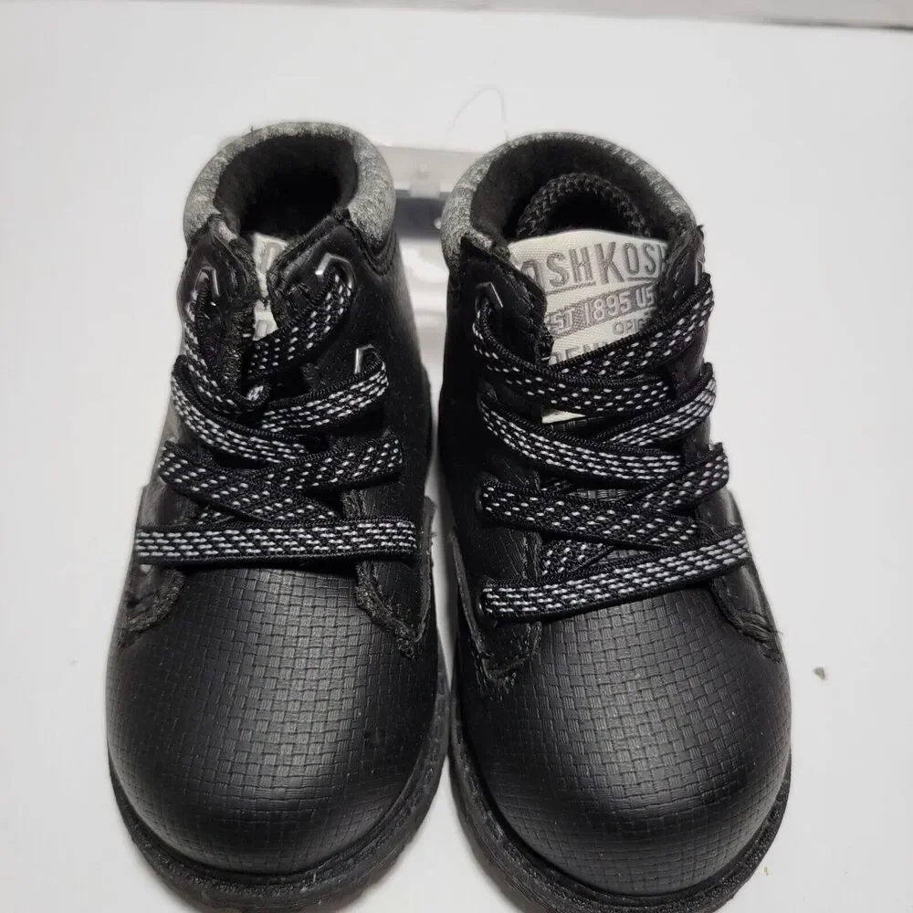 OSHKOSH B'GOSH Black Boots Toddler Boys Faux Laces - Size 4M